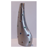 Vintage Aluminum Bejeweled Tall Vase