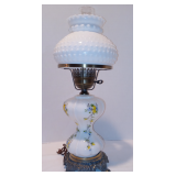 Vintage Milk Glass/Hobnail Floral Pattern Hurricane Lamp