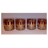 Vintage Culver 22-Karat Gold & Red Moorish Rocks Glasses- Set of 4