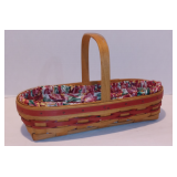 Vintage Artist signed oval Longaberger handled tulip basket, plastic and fabric liner, handwoven, ha