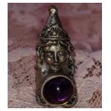 Vintage Silver Tone Wizard with Orb Stone Pendant