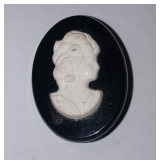 Vintage Black & White Cameo Hard Plastic Brooch
