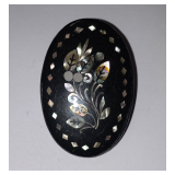 Vintage Wooden Brooch with Mother of Pearl Embellishments