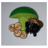 Vintage Irish Mushroom & Pot of Gold Brooch-PLASTIC