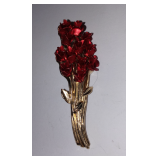 Vintage Signed DM 97 Gold Tone Red Roses Bouquet Statement Pin Brooch Jewelry