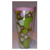 Tervis Tumblers Clear w/Pink & Green Circles Pink Lid 16oz