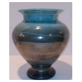 Vintage Tom Stoenner Hand Blown Luster Art Glass Squat Vase