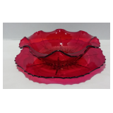 Vintage Fenton Red Amberina Petal Bowl, Glass Serving Dish, Mid Century Bowl