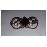 Vintage Double Circle Brooch with Clear Rhinestones