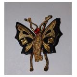 Butterfly Pin Brooch with DAMASK & FILIGREE. Handmade Vintage