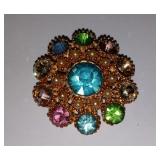 Vintage 1950s Brooch Pastel Rainbow Fruit Salad Faceted Rhinestones Faux Pearl Pin