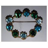 Wreath Style Rhinestone Gold Tone Brooch