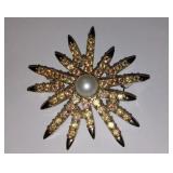 Emmons Starburst Aurora Borealis Simulated Pearl Brooch circa 1960