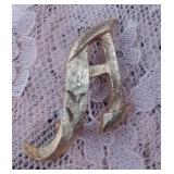 Vintage 70s Mamselle Brooch Pin Gold Tone Brushed Letter A Monogram Initial