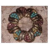 Vintage Floral Wreath Style Gold Tone Embellished Brooch