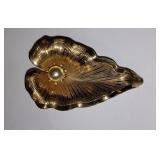 Vintage Gold Tone Leaf Brooch with Pearl Center