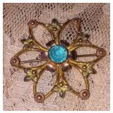 Vintage Open Petal Floral Gold Tone Brooch