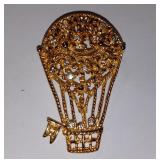 Vintage Hot Air Balloon Brooch-Gold Tone