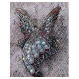 Vintage Guardian Angel Gold Tone & Rhinestone Brooch