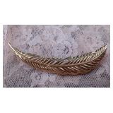 Vintage Monet Gold Tone Feather Brooch