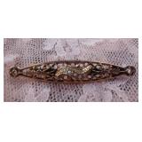 Vintage Gold Filigree & Faux Pearl Brooch