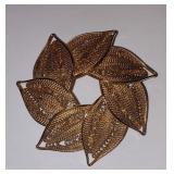 Vintage Wreath Floral/Leaves Brooch Filigree Gold Circle Brooch