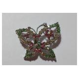 Vintage Green Yellow Pink Crystal Butterfly Brooch Made With Swarovski Elements