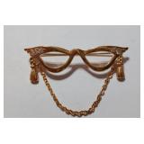 Vintage AVON Gold TONE Clear RHINESTONE Cat EYE Glasses Dangle Brooch