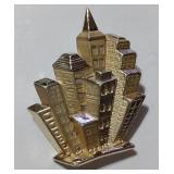 Vintage New York City Buildings Brooch Pin Skyscrapers Pin Park Lane 3D Gold Tone