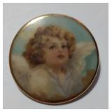 Vintage Angel Cherub Porcelain Pin Ceramic & Gold Tone