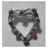 Vintage Blue Rhinestone Heart Brooch