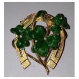 Shamrocks & Horseshoe Gold Tone Brooch