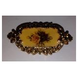 Vintage Jewelry Brooch Enamel Rose Flower Gold Tone Pin