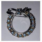 Vintage Sapphire Rhinestone Circle Brooch
