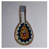 Vintage Made in Italy Micro Mosaic Floral Banjo Brooch Pin