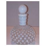 Vintage Fenton Perfume Bottle White Opalescent Hobnail Moonstone Glass With Stopper