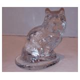 Vintage Kitty Cat Clear Glass Paperweight Heavy Kitten Sitting