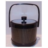 Vintage Atapco Ice Bucket Faux Wood Finish Mirrored Chrome Lid MCM Retro Barware with Tongs