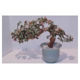 Vintage Jade Green Pink Agate Glass Bonsai Tree Mid Century Chinoiserie Chic