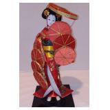 Vintage Gorgeous Japanese Hat Dance Geisha Doll on Wood Stand