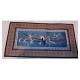 Vintage Chinese Embroidery Panel on Blue Silk with Birds Flowers