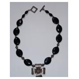 Asian Style Black Jade & Floral Necklace