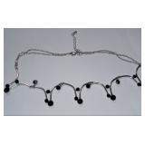 Vintage Silver Tone Choker Necklace w/Prong Set Black Stones