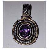 Vintage Beautiful Silver & Gold Tone Amethyst Colored Faceted Crystal Pendant