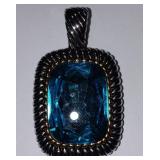 Vintage DSMK Blue Crystal Rope Bezel Stainless Venetian Box Chain Statement Pendant