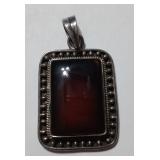 Beautiful Vintage .925 Silver /Dark Amber Pendant