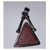 Vintage Coral Inlay Triangle Shaped Sterling Silver .925 Pendant