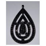 Vintage Black Faceted Stone Tear Drop Shaped Pendant