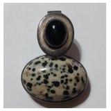 Vintage Sterling Silver .925 Dalmatian Jasper & Onyx Stone Pendant