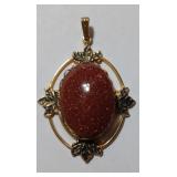 Vintage Pink Glittery Cabochon Stone Necklace Pendant